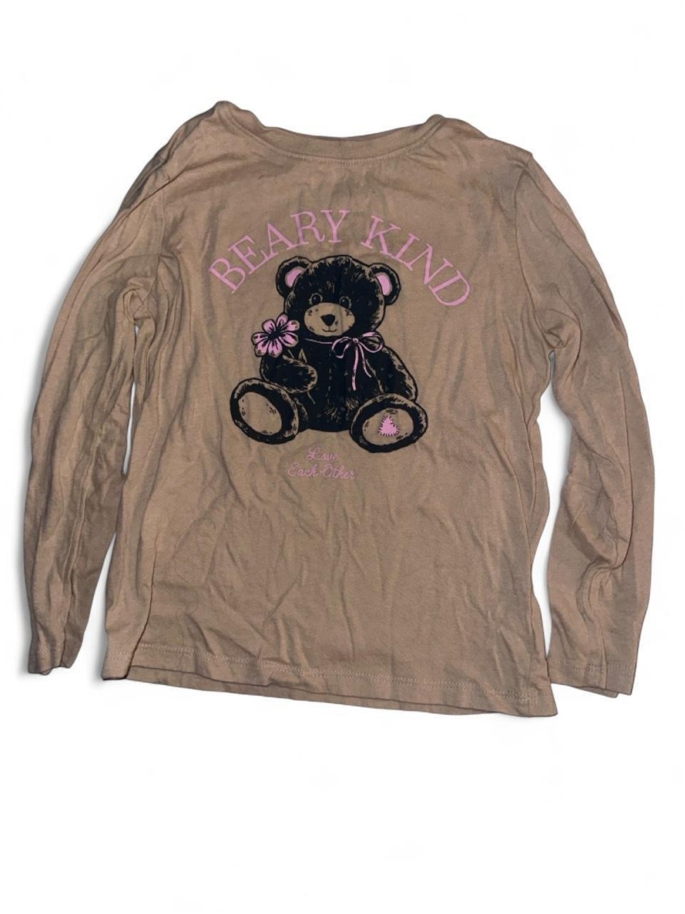 Old Navy Brown Long-Sleeve Tee with Black Teddy and Pink Lettering